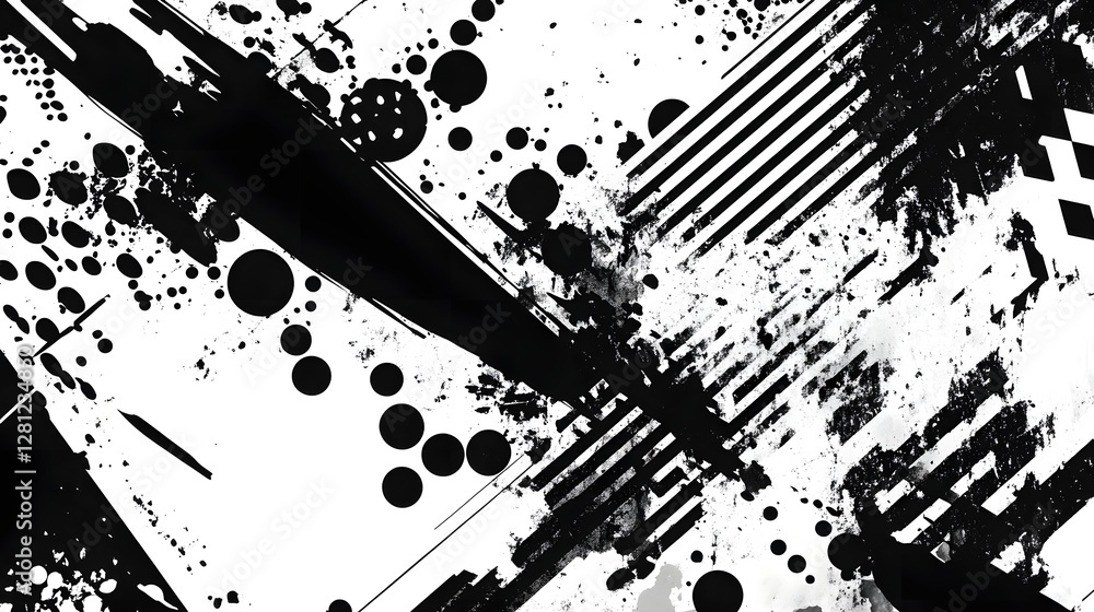 Poster Chaotic Expressionistic Abstract Painting with Splatters and Blobs in Monochrome Tones  Dramatic fluid brushstrokes and spontaneous splatter effects create an dynamic