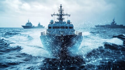 Network visualization over naval ships sailing on rough seas