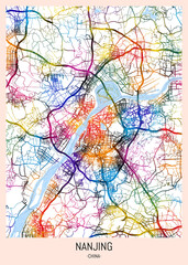 Nanjing China City Map, district banner, business modern landmark, neighborhood paint travel, hometown downtown design, destination landmark
