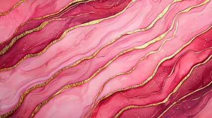 Obraz premium Abstract Fluid Art in Shades of Pink with Gold Veins and Waves
