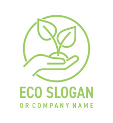 Eco logo template. Plant in hands in bold line