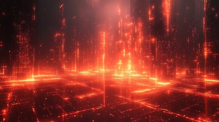 Obraz premium Futuristic tech abstract background with glowing digital elements, geometric lines, and interconnected data grids 