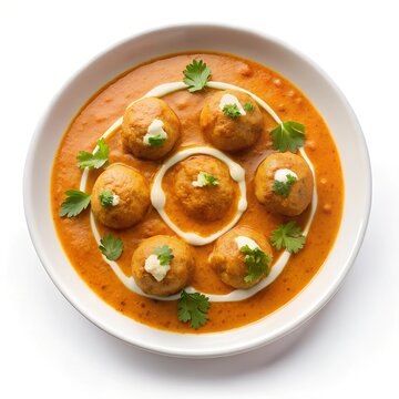 top view of malai kofta in bowl on white 