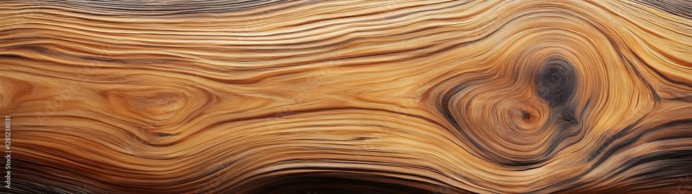 Aufkleber Close up detailed view of a weathered natural wooden surface with intricate wood grain patterns undulating curves and warm autumn toned hues  The textured rustic timber planks create an abstract