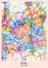 Seoul South Korea City Map, district banner, business modern landmark, neighborhood paint travel, hometown downtown design, destination landmark