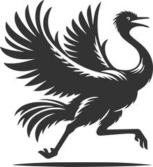 Ostrich flapping its wings in excitement animal silhouette vector