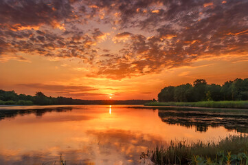 Fototapeta premium sunset over lake