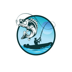 Fisherman in boat catching big fish, ilustrations desgn templat vektor