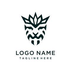 Lion head with crown symbol king, illustrations design template vector.