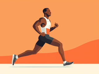 Obraz premium Focused male runner in motion with a determined expression on an orange background