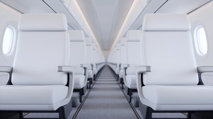 Fototapeta premium Modern Interior of an Empty Passenger Airline Cabin with White Seats