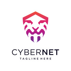 Lion head with digital security shield illustrations design template vector