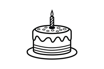 Minimalist Line Art of a Birthday Cake with Candle