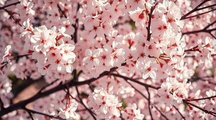 Fototapeta premium Dense cherry blossom canopy for spring festivals, nature-inspired designs, and travel content