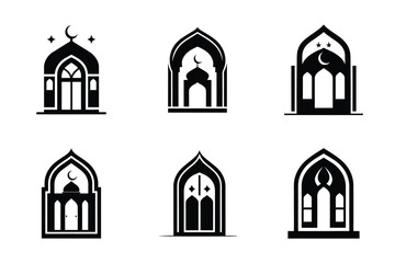 Creative simple silhouette Islamic door and window shapes, beautiful Ramadan gate Design