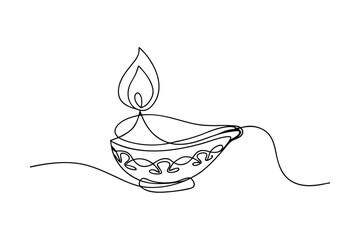 Single Line Drawing of a Diwali Diya Oil Lamp
