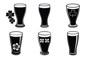 Beautiful St Patrick's day Glass icon silhouette vector illustration with solid white Background
