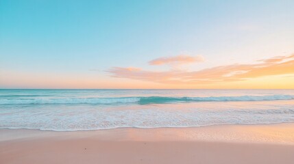 Obraz premium serene beach in australia at sunset with gentle waves lapping shore and vibrant colors painting sky expansive sand