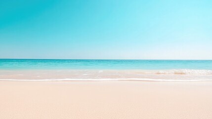 Fototapeta premium serene empty sandy beach under clear blue sky sunlight gently shimmering on tranquil ocean waves