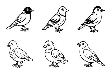 set of birds line art vector illustration, Hand Drawn Outline Sketches of Birds