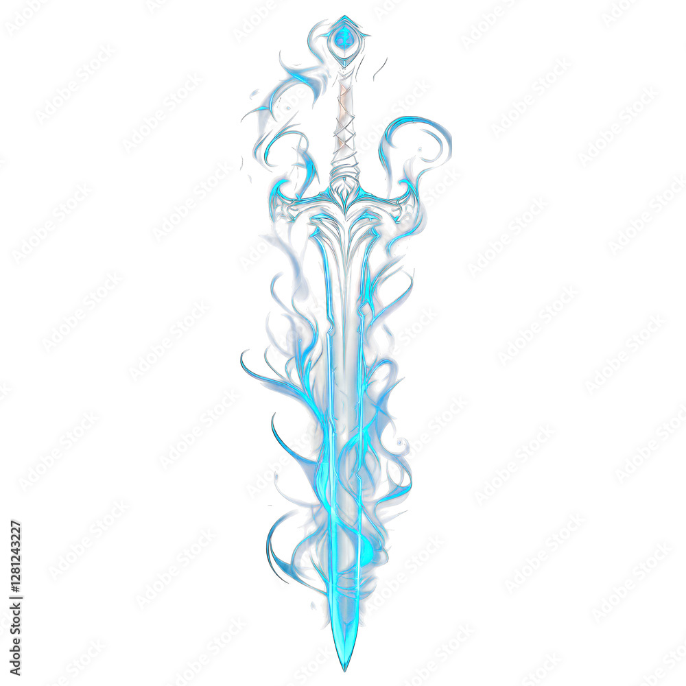 Poster floating spectral dagger with glowing edges isolated on transparent background