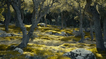 Mossy Forest Floor Sunlight Dappled Trees