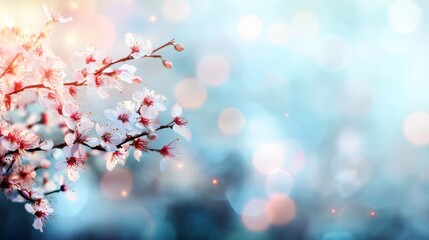 Delicate cherry blossoms bloom brightly against a soft blurred background, evoking the tranquility of spring. This scene captures the essence of renewal and beauty in nature.