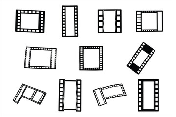Obraz premium Set of hand drawn sketch single film strip for children coloring book line art vector illustration on white background.
