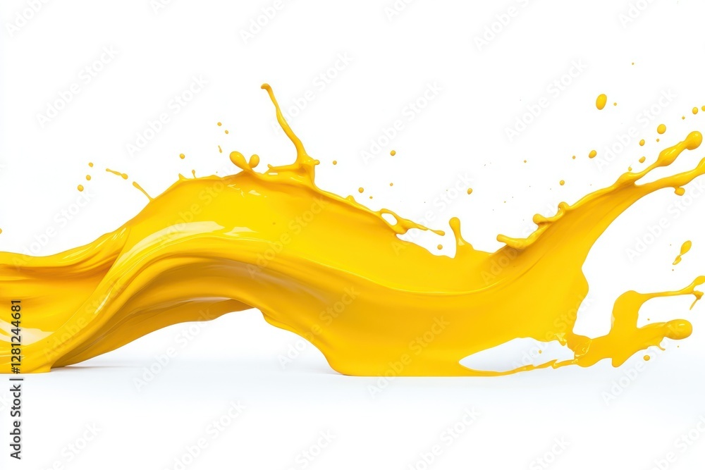 Poster vibrant yellow paint splash on white background creating a dynamic artistic effect