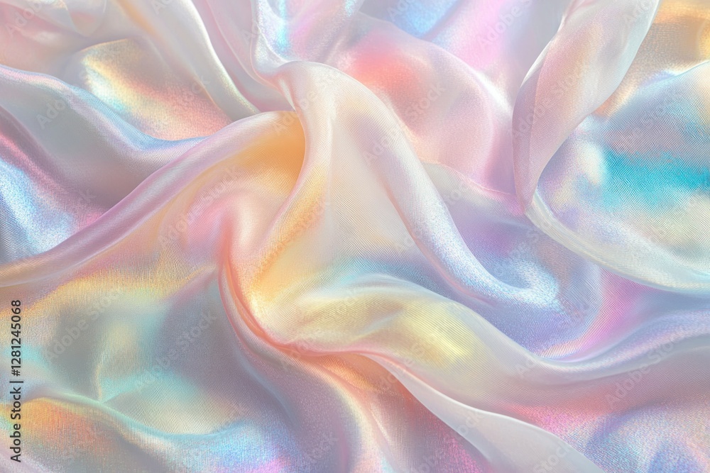 Poster colorful iridescent silk fabric with soft texture and light reflection for background design