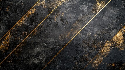 Abstract black stone texture with gold stripes, conveying luxury. Ideal for backgrounds, design projects, and modern style visualizations.