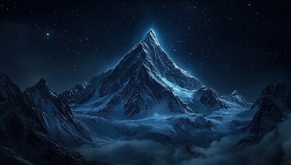 A snow-covered mountain peak at night with the Milky Way in view, award-winning photography