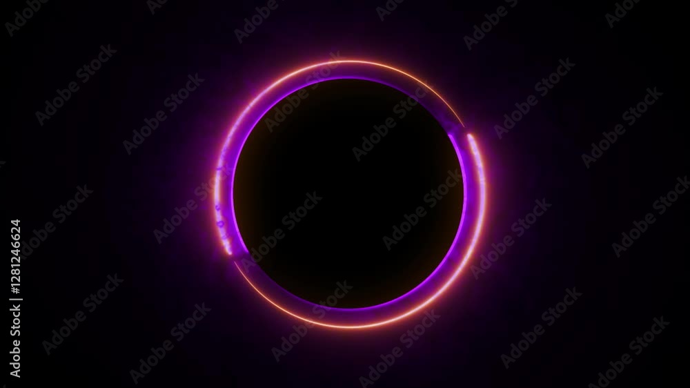 Poster purple effect neon glowing circular frame background. repetitive motion animation and flashing. brig