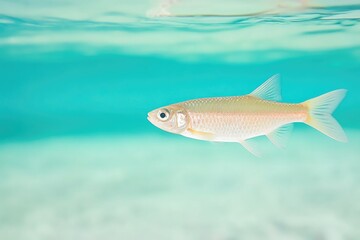 Naklejka premium close-up of single freshwater fish gliding gracefully through clear water