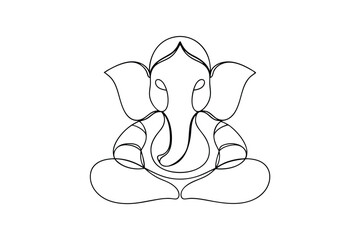 Ganesh, Hindu God, Line Art, One Line Drawing, Elephant God, Indian Deity, Religious Symbol
