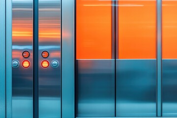 close-up of modern metro train door detail with sleek design illuminated buttons and vibrant colors