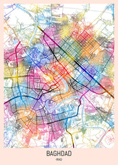 Baghdad Iraq City Map, district banner, business modern landmark, neighborhood paint travel, hometown downtown design, destination landmark