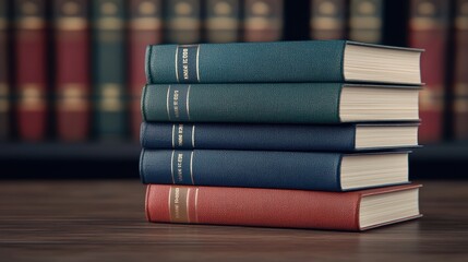 Naklejka premium Stack of Colorful Vintage Books with Blurred Background Library