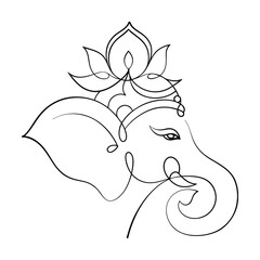Elegant Ganesh Line Art Hindu God, Elephant Head, Lotus Crown