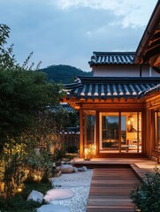 Obraz premium Asian inspired architecture shows the beauty of the night