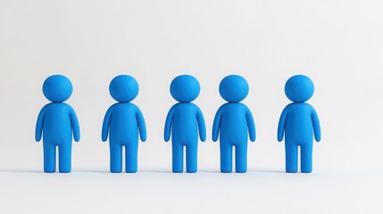 A 3D render of five blue human icons standing in a row, isolated on a transparent background. 