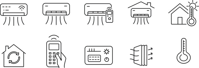 Air Conditioning and Climate Control Icons for Smart Home Systems.
