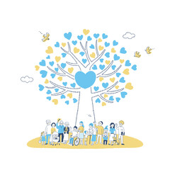 大きなハートの木と人々