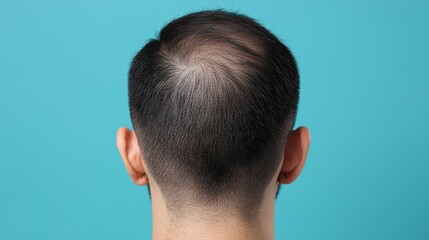 Fototapeta premium Male Balding Pattern with Short Hair on a Bright Turquoise Background