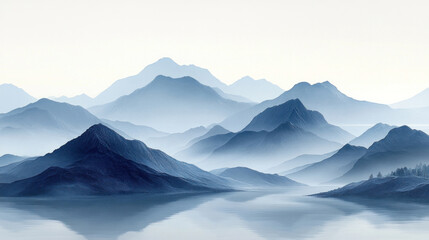 Scandinavian wallpaper featuring minimalist mountain silhouettes in soft gray and white