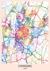 Chongqing China City Map, district banner, business modern landmark, neighborhood paint travel, hometown downtown design, destination landmark