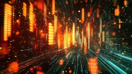 Fototapeta premium Abstract tech background with glowing data flow, network connections, and futuristic design elements