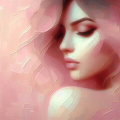 Fototapeta premium Pink oil painting depicts abstract and beautiful queen