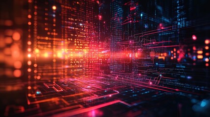 Fototapeta premium Abstract tech background with digital circuits, glowing data patterns, and futuristic symbols 