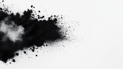 Obraz premium Black Powder Explosion on White Background for Abstract Designs